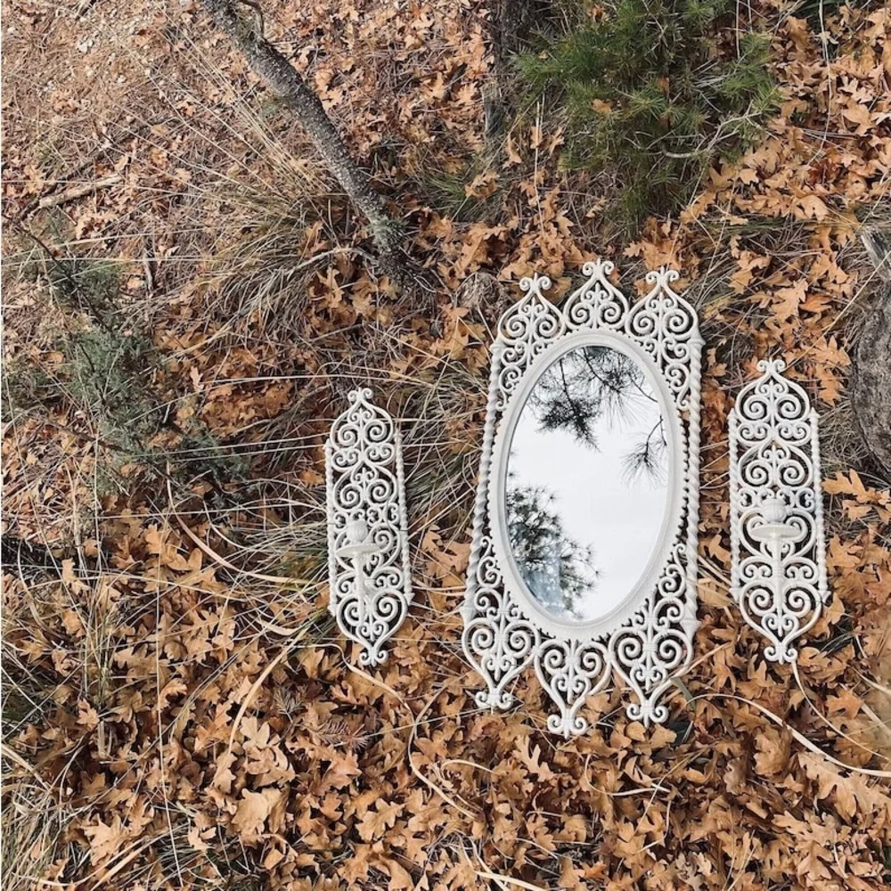 Vintage White Syrocco Mirror and Candle Set